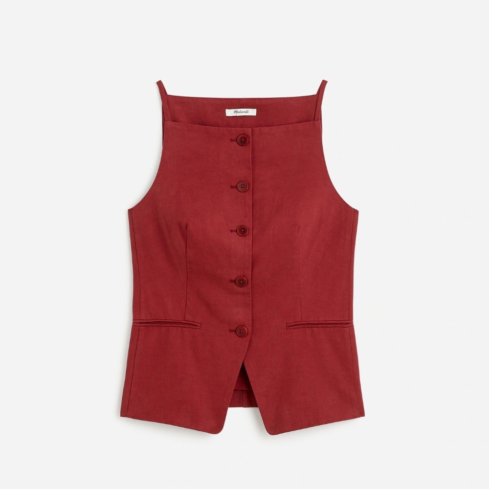 Square-Neck Vest in Drapey Twill - Claret - 0